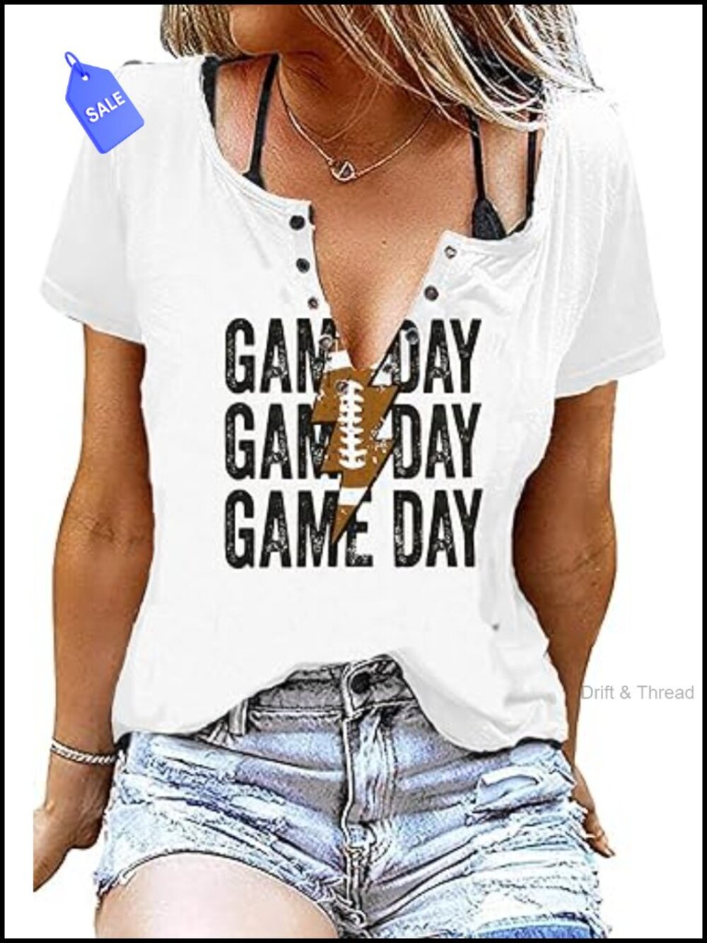 Game Day Shirts Women Funny Football Graphic Tee V-Neck Short Sleeve